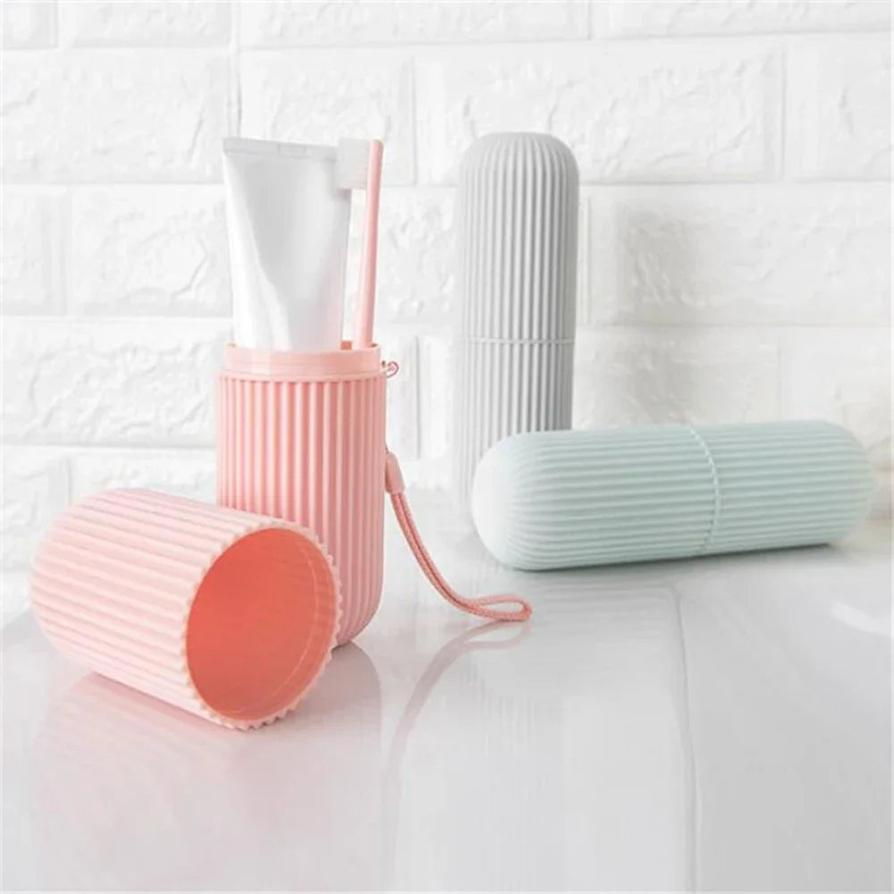Travel Toothbrush Storage Box Vertical Stripe Portable Mouthwash Cup Brushing Cup Toothware Box Toothpaste Storage Cartridge