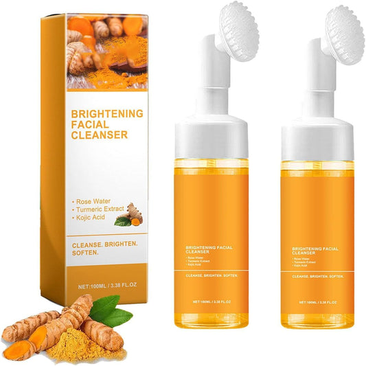 Turmeric Facial Cleanser, 2PCS Turmeric Facial Wash, Turmeric Foaming Cleanser for All Skin, Turmeric Kojic Acid Foaming Cleanser, Yellow