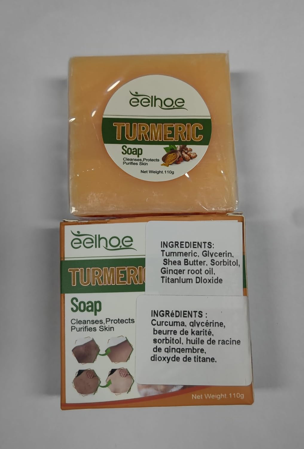 2PCS Turmeric Soap Bar,Cleansing Tumeric Soap for Face & Body,Moisturizing Turmeric Face Bar Soap,Suitable for Women and Men