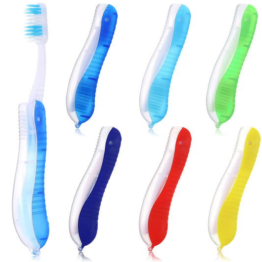 6 Pieces Travel Folding Toothbrush Bulk Portable Toothbrush Built in Cover Travel Size Multi Color Collapsable Backpacking Brush for Hiking Camping Business Trip Daily Use Women Men