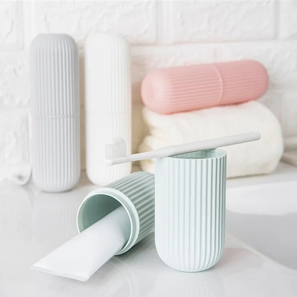 Travel Toothbrush Storage Box Vertical Stripe Portable Mouthwash Cup Brushing Cup Toothware Box Toothpaste Storage Cartridge