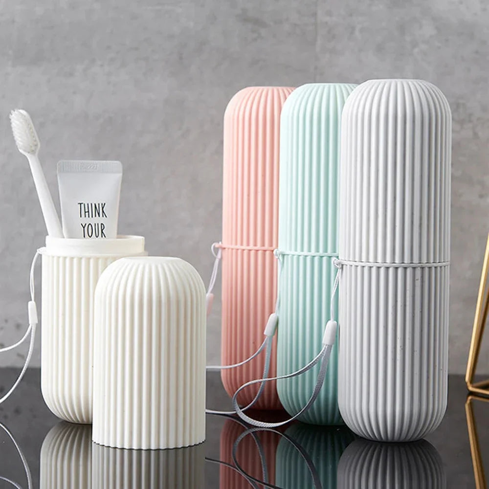 Travel Toothbrush Storage Box Vertical Stripe Portable Mouthwash Cup Brushing Cup Toothware Box Toothpaste Storage Cartridge